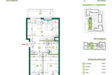 Rzut - Mieszkanie na sprzedaż 3 pokoje o powierzchni 55,48 m² - numer 9C.4 w Zielona Przystań etap II