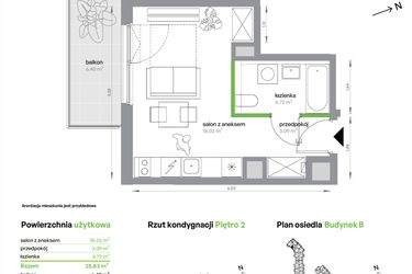 Rzut - Mieszkanie na sprzedaż 1 pokój o powierzchni 25,83 m² - numer BA0205/4 w M Bemowo
