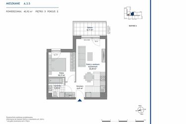 Rzut - Mieszkanie na sprzedaż 2 pokoje o powierzchni 40,92 m² - numer A.3.5 w Linea bud. A
