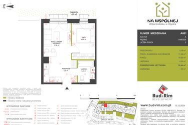 Rzut - Mieszkanie na sprzedaż 2 pokoje o powierzchni 35,44 m² - numer 1 w Na Wspólnej