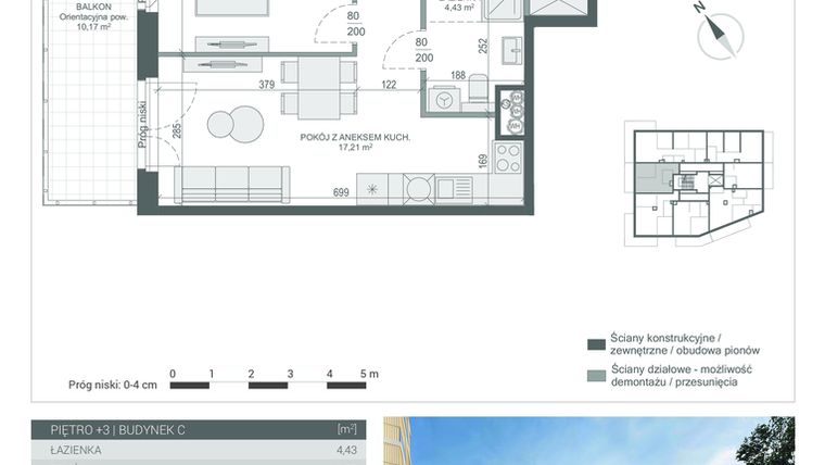 Rzut - Mieszkanie na sprzedaż 2 pokoje o powierzchni 39,6 m² - numer 21 w Unikat Apartamenty C