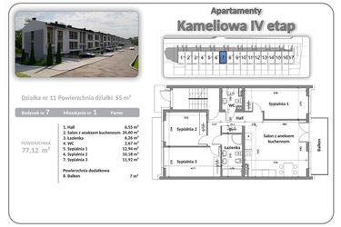 Rzut - Mieszkanie na sprzedaż 4 pokoje o powierzchni 77,12 m² - numer B07A01 w Apartamenty Kameliowa IV