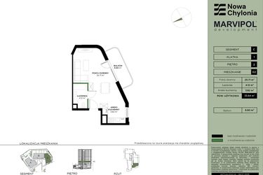 Rzut - Mieszkanie na sprzedaż 1 pokój o powierzchni 33,64 m² - numer C-2-02 w Nowa Chylonia