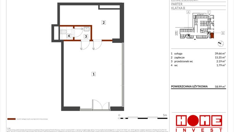 Rzut - Lokal użytkowy na sprzedaż 1 pokój o powierzchni 58,99 m² - numer E1-U01 w Warszawski Świt etap X