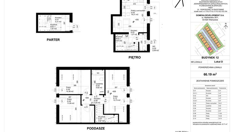 Rzut - Mieszkanie na sprzedaż 4 pokoje o powierzchni 66,19 m² - numer 12D w Osiedle Ogrodowa