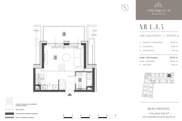 Rzut - Mieszkanie na sprzedaż 1 pokój o powierzchni 27,07 m² - numer L.4.5 w Zamoyskiego 31