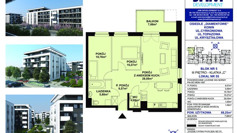 Rzut - Mieszkanie na sprzedaż 3 pokoje o powierzchni 68,25 m² - numer 5.C.3.55 w Osiedle Diamentowe