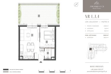 Rzut - Mieszkanie na sprzedaż 2 pokoje o powierzchni 37,06 m² - numer L.1.4 w Zamoyskiego 31
