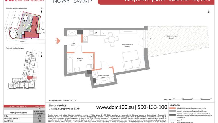 Rzut - Mieszkanie na sprzedaż 2 pokoje o powierzchni 40,31 m² - numer L42 w Apartamenty Nowy Świat - inwestycyjne