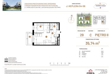 Rzut - Mieszkanie na sprzedaż 2 pokoje o powierzchni 35,74 m² - numer JAR-III-C-LM-M29 w Osiedle JAR Heweliusza etap III