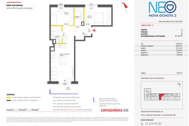Rzut - Mieszkanie na sprzedaż 3 pokoje o powierzchni 61,13 m² - numer 74 w Neo Nova Ochota 2