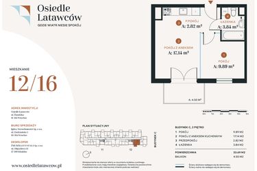Rzut - Mieszkanie na sprzedaż 2 pokoje o powierzchni 33,69 m² - numer C12-16 w Osiedle Latawców