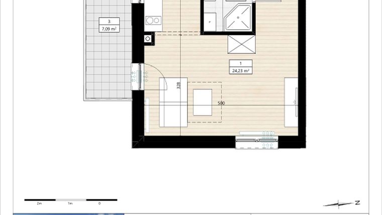Rzut - Mieszkanie na sprzedaż 1 pokój o powierzchni 27,87 m² - numer B4/1/18 w MONTANO lokale inwestycyjne