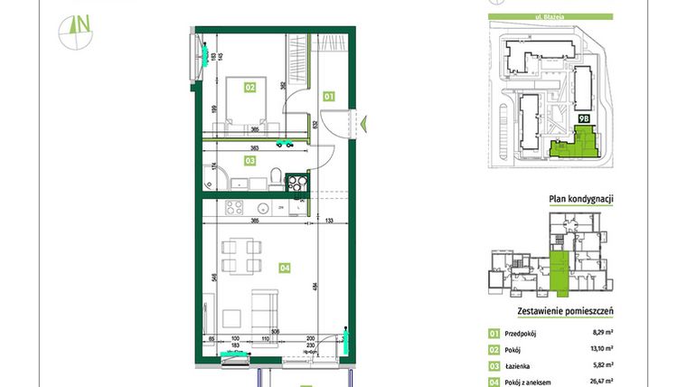 Rzut - Mieszkanie na sprzedaż 2 pokoje o powierzchni 53,68 m² - numer 9B.20 w Zielona Przystań etap III