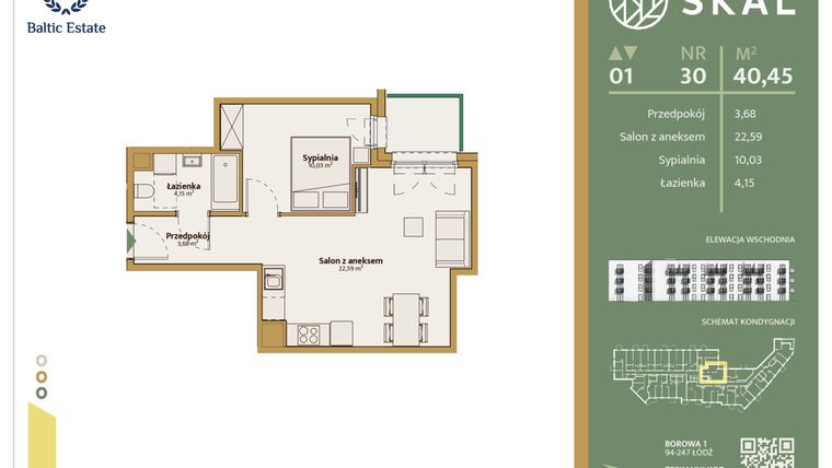 Rzut - Mieszkanie na sprzedaż 2 pokoje o powierzchni 40,12 m² - numer M.30 w Skal