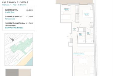 Rzut - Mieszkanie na sprzedaż 2 pokoje o powierzchni 65 m² - numer 1C w Allonbay Urban - Villajoyosa