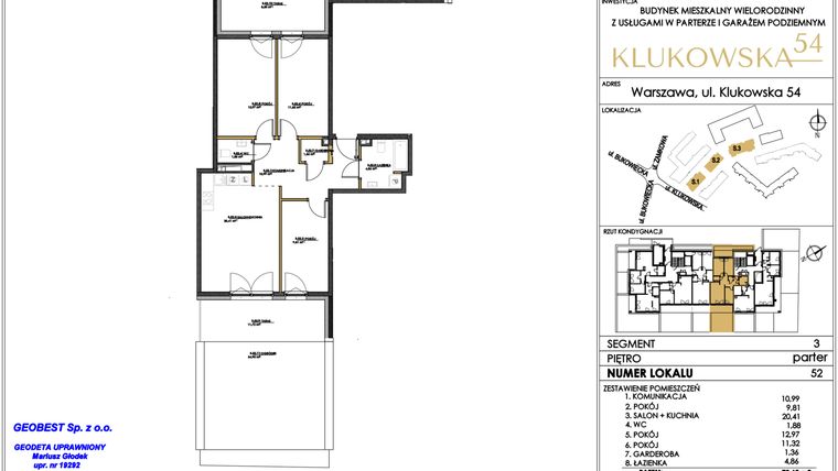 Rzut - Mieszkanie na sprzedaż 4 pokoje o powierzchni 75,75 m² - numer S3-52 w Klukowska 54