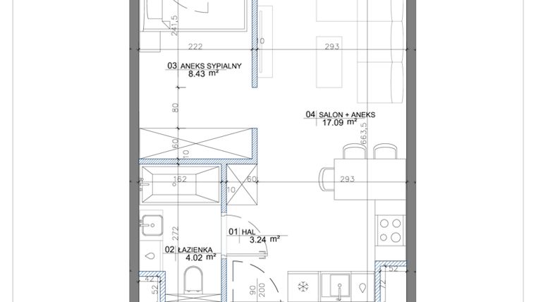 Rzut - Mieszkanie na sprzedaż 2 pokoje o powierzchni 37,43 m² - numer 2.10 w Apartamenty Potulickiego