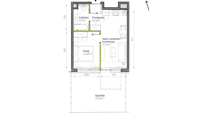 Rzut - Mieszkanie na sprzedaż 2 pokoje o powierzchni 35,73 m² - numer A2/08 w Bemowo Vita