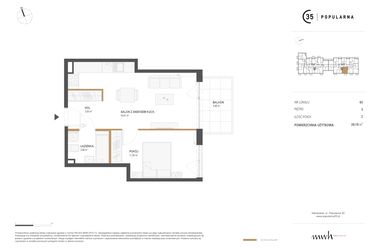 Rzut - Mieszkanie na sprzedaż 2 pokoje o powierzchni 39,19 m² - numer M.63 w Popularna 35