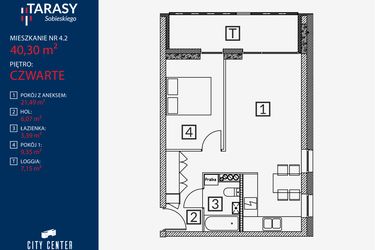 Rzut - Mieszkanie na sprzedaż 2 pokoje o powierzchni 40,3 m² - numer B2.M.4.2 w Tarasy Sobieskiego