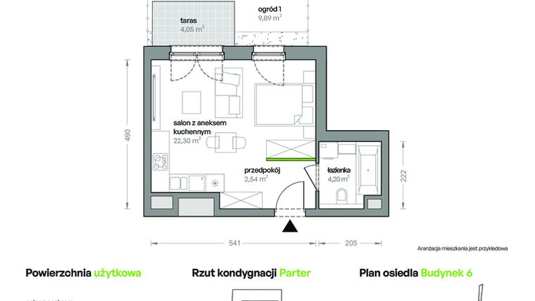 Rzut - Mieszkanie na sprzedaż 1 pokój o powierzchni 29,04 m² - numer B6/A/07 w Ceglana Park