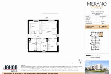 Rzut - Mieszkanie na sprzedaż 3 pokoje o powierzchni 57,84 m² - numer B1.A7 w Merano Park II