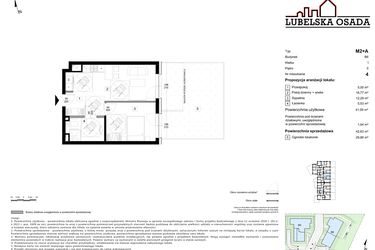 Rzut - Mieszkanie na sprzedaż 2 pokoje o powierzchni 42,63 m² - numer B6.4 w Lubelska Osada budynek B6