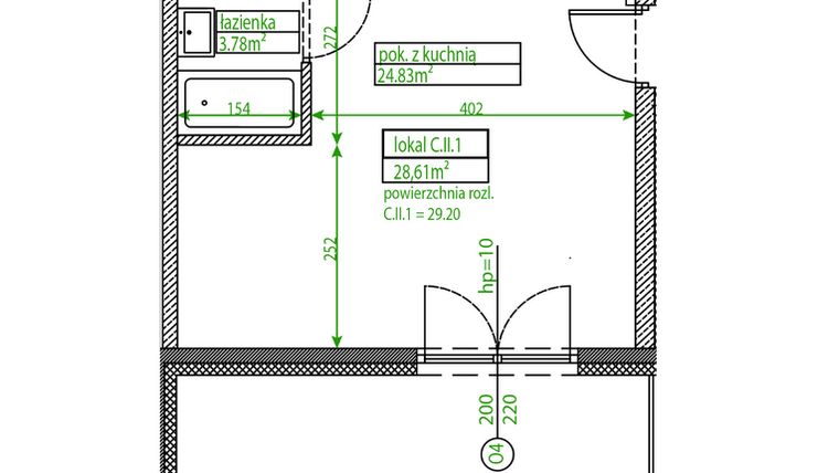 Rzut - Mieszkanie na sprzedaż 1 pokój o powierzchni 28,56 m² - numer C.II.1 w Osiedle Opolska