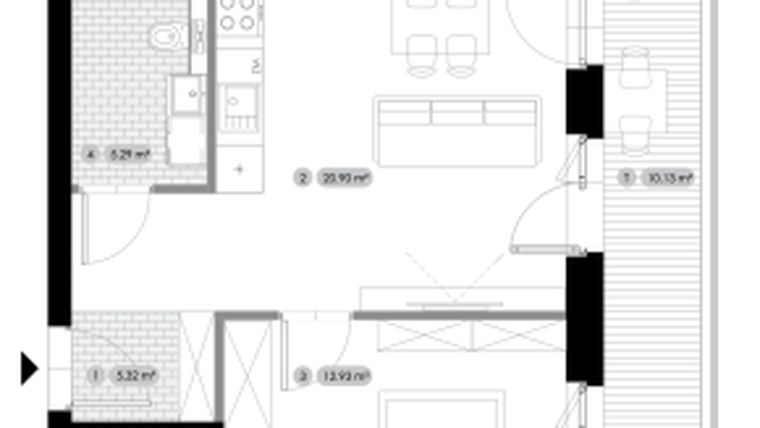 Rzut - Mieszkanie na sprzedaż 2 pokoje o powierzchni 44,44 m² - numer 1.M1 w Stalowa 76