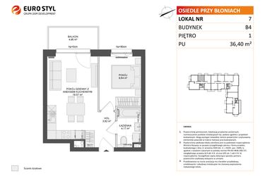 Rzut - Mieszkanie na sprzedaż 2 pokoje o powierzchni 36,4 m² - numer B4.7 w Osiedle Przy Błoniach 3 etap III