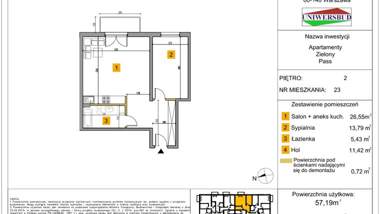 Rzut - Mieszkanie na sprzedaż 2 pokoje o powierzchni 57,19 m² - numer 23 w Zielony Pass
