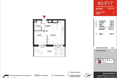 Rzut - Mieszkanie na sprzedaż 2 pokoje o powierzchni 38,07 m² - numer A5-F17 w Panorama A5