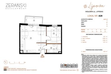 Rzut - Mieszkanie na sprzedaż 2 pokoje o powierzchni 44,51 m² - numer A29 w LIPOVA