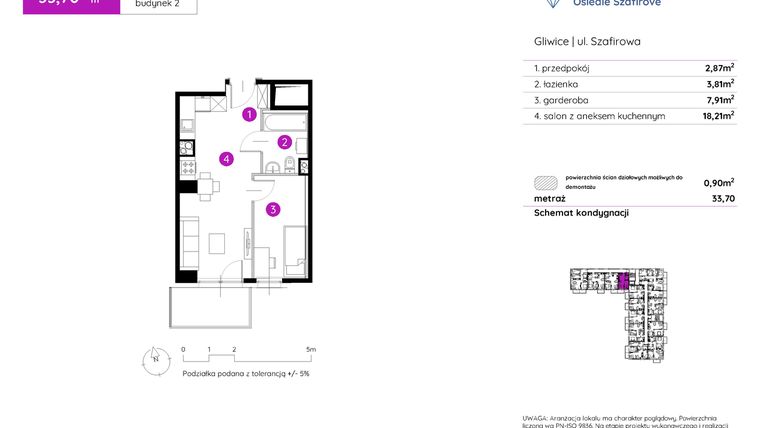 Rzut - Mieszkanie na sprzedaż 1 pokój o powierzchni 33,27 m² - numer 2.A.2.11 w Murapol Osiedle Szafirove II