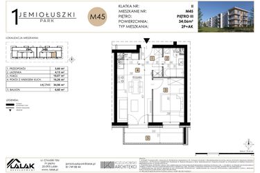Rzut - Mieszkanie na sprzedaż 2 pokoje o powierzchni 34,06 m² - numer M45 w Jemiołuszki Park