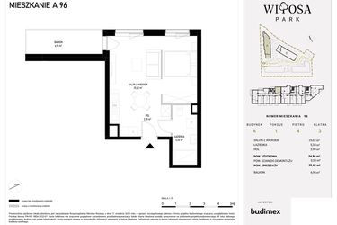 Rzut - Mieszkanie na sprzedaż 1 pokój o powierzchni 35,41 m² - numer A3.96 w Witosa Park