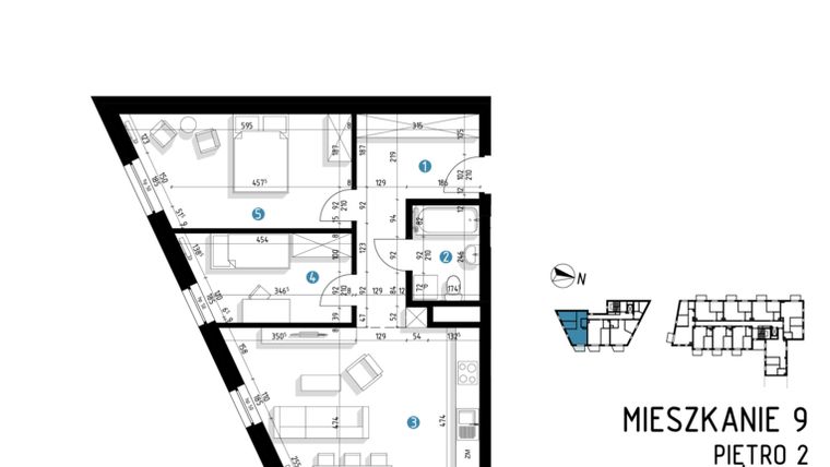 Rzut - Mieszkanie na sprzedaż 3 pokoje o powierzchni 65,2 m² - numer 6C.9 w Parkowa 6AC - ETAP III