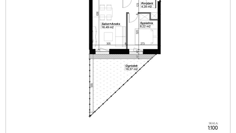 Rzut - Mieszkanie na sprzedaż 2 pokoje o powierzchni 32,88 m² - numer D.26 w Narcyzowe Wzgórza II