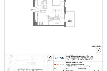 Rzut - Mieszkanie na sprzedaż 1 pokój o powierzchni 32,55 m² - numer E.6M21 w Nowa Wałowa bud. E