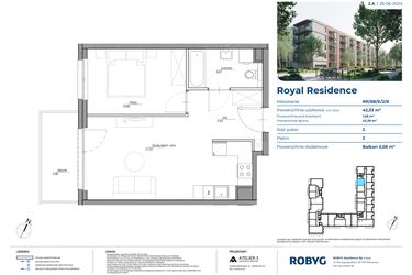 Rzut - Mieszkanie na sprzedaż 2 pokoje o powierzchni 42,33 m² - numer RR/6B/E/2/8 w Royal Residence 6B