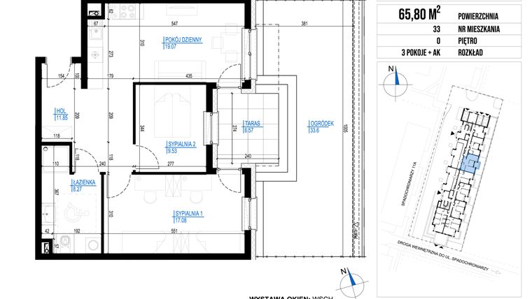 Rzut - Mieszkanie na sprzedaż 3 pokoje o powierzchni 65,8 m² - numer 33 w Vieniava edycja druga