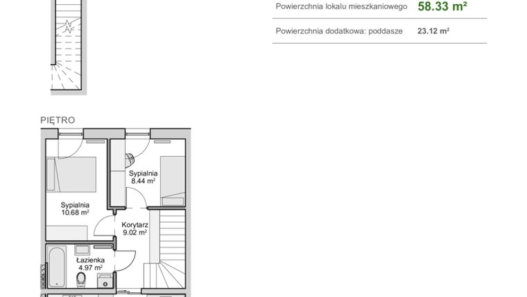 Rzut - Mieszkanie na sprzedaż 3 pokoje o powierzchni 58,33 m² - numer 3B w Garvena Park