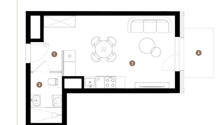 Rzut - Mieszkanie na sprzedaż 1 pokój o powierzchni 29,24 m² - numer C3.00.07 w Apartamenty Reytana