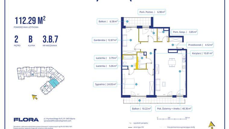 Rzut - Mieszkanie na sprzedaż 2 pokoje o powierzchni 112,29 m² - numer 3.B.7 w Piotra 4