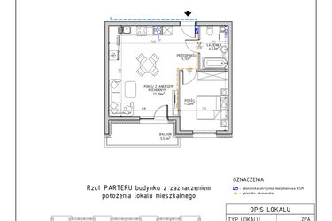 Rzut - Mieszkanie na sprzedaż 2 pokoje o powierzchni 43,9 m² - numer 1 w Osiedle Foresto
