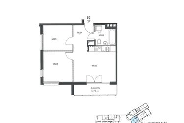 Rzut - Mieszkanie na sprzedaż 3 pokoje o powierzchni 50,1 m² - numer 52 w Wzgórze Krzemionki II
