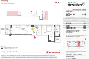 Rzut - Mieszkanie na sprzedaż 2 pokoje o powierzchni 44,73 m² - numer 191 w Miasteczko Nova Sfera 3