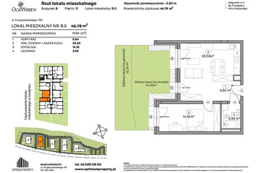 Rzut - Mieszkanie na sprzedaż 2 pokoje o powierzchni 46,78 m² - numer B.5 w Och!Widzew