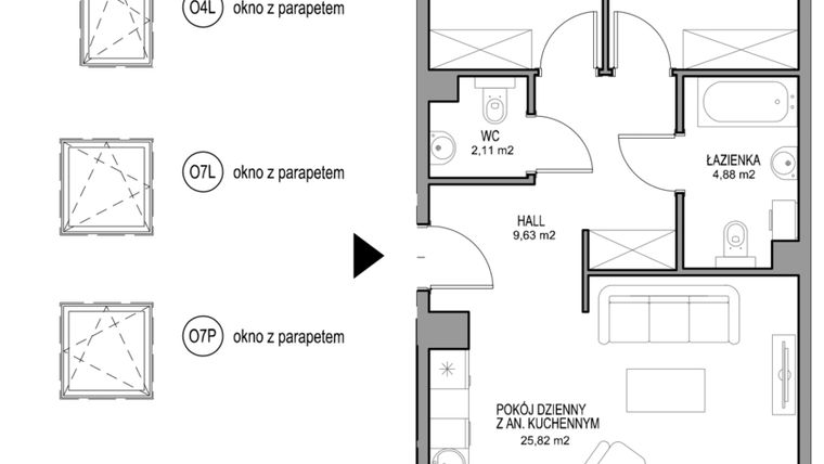 Rzut - Mieszkanie na sprzedaż 3 pokoje o powierzchni 64,28 m² - numer II.C.1.4.1 w Optima
